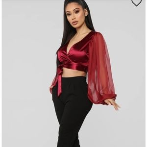 Fashion Nova Don't Slip Away Crop Burgundy